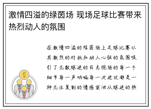 激情四溢的绿茵场 现场足球比赛带来热烈动人的氛围